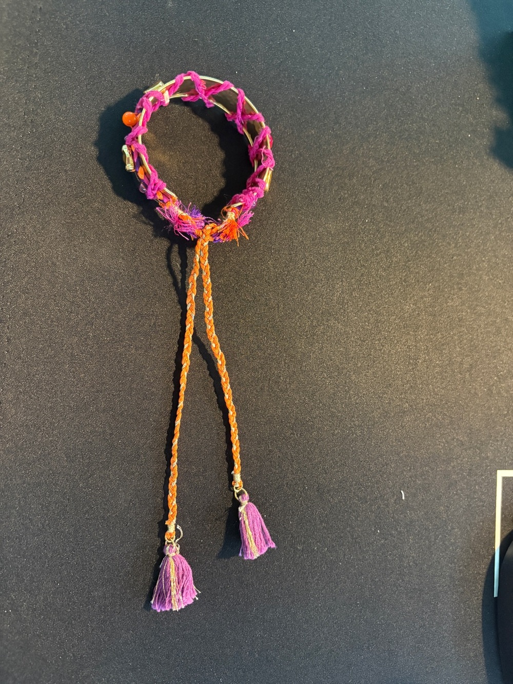 Handmade Pink & Orange Braided Tassel Bracelet